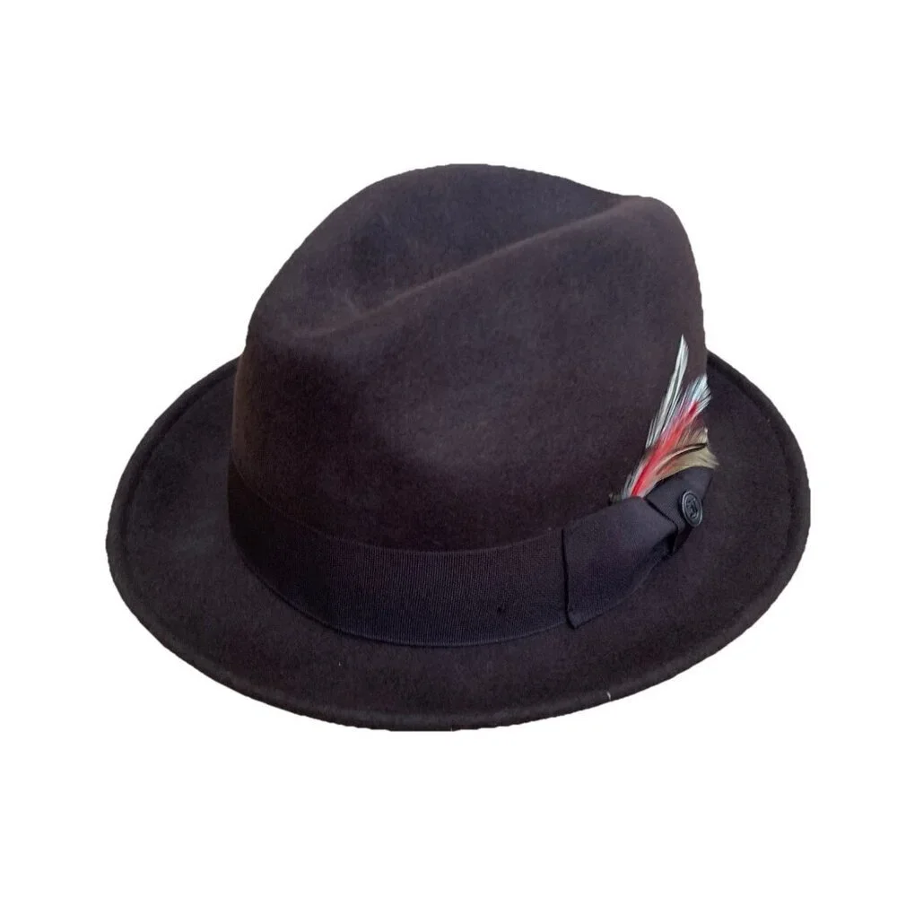 Jaxon Homburg Godfather Fedora Style Hat Men's 100% Wool Felt Dark Brown Large